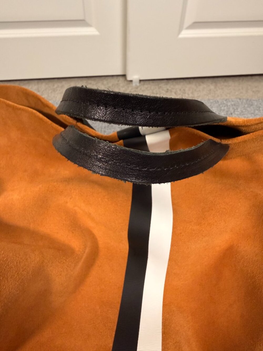 NWOT CLARE V Simple Tote in New Camel Suede with Black/White Stripes - Picture 7 of 9